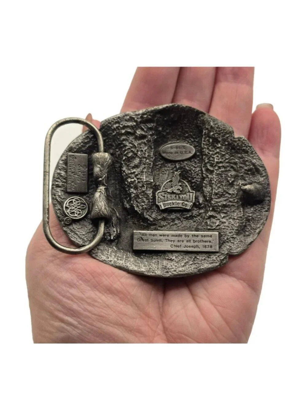 Siskiyou 1989 Indian Chief Eagle Belt Buckle Vintage Western Style Pewter USA